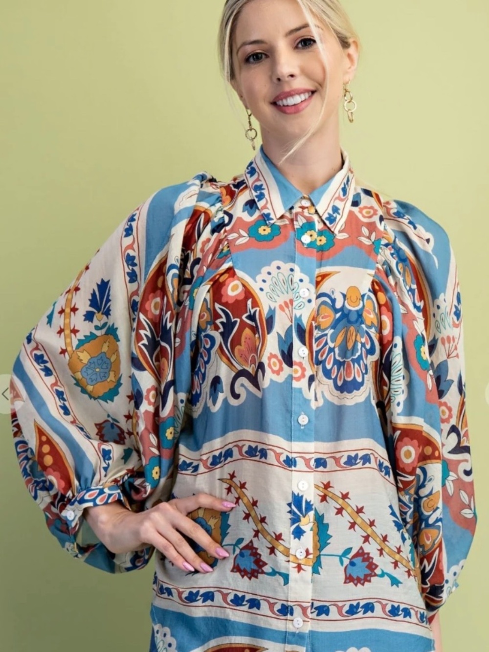 NWT GIGIO MEDITERRANEAN MOTIF BLOUSE oversized SMALL